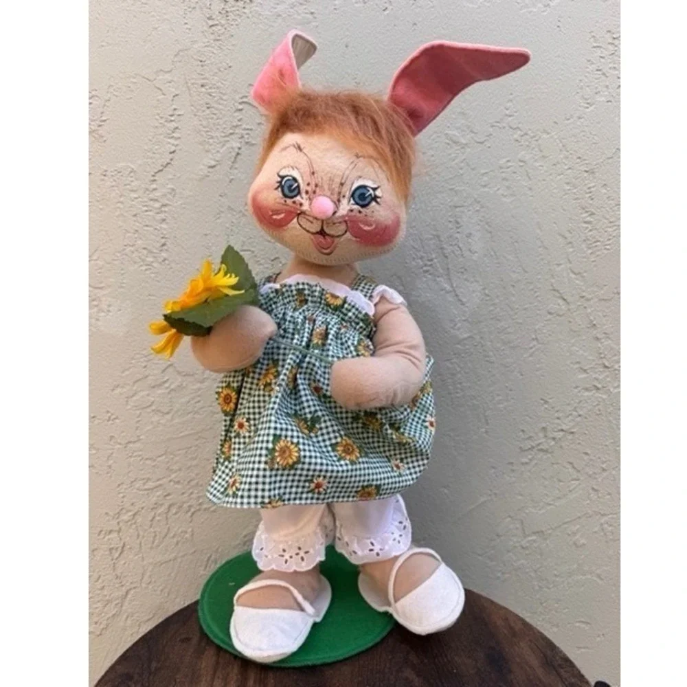 Vintage 96 Annalee Dolls Bunny Rabbit Sunflower Gingham Dress Easter Decor